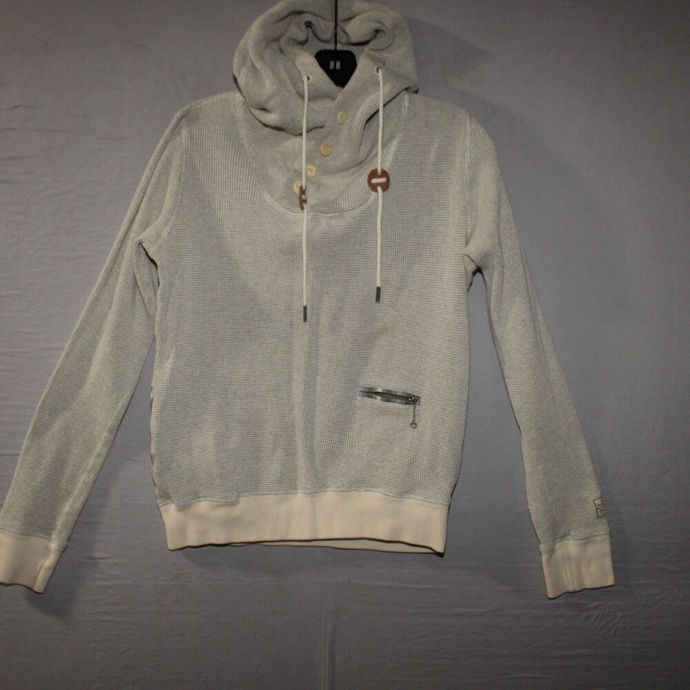 Diesel Waffle Knit Hooded Sweatshirt Button-Up Cowl Neck Small Stain Casual Slim